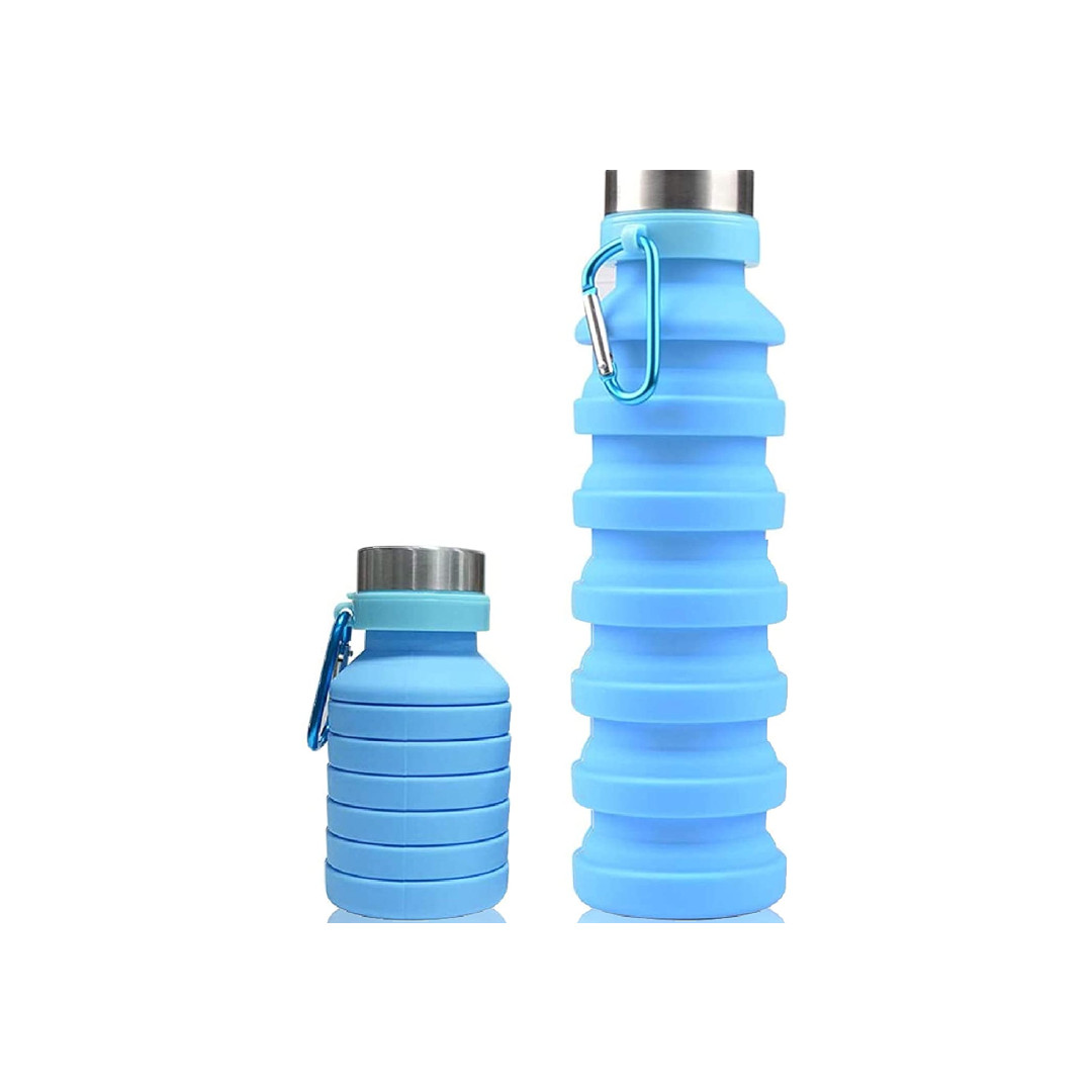 Portable Collapsible Silicone Water Bottle, Pink and Blue, Blue and Orange  - Pink/blue